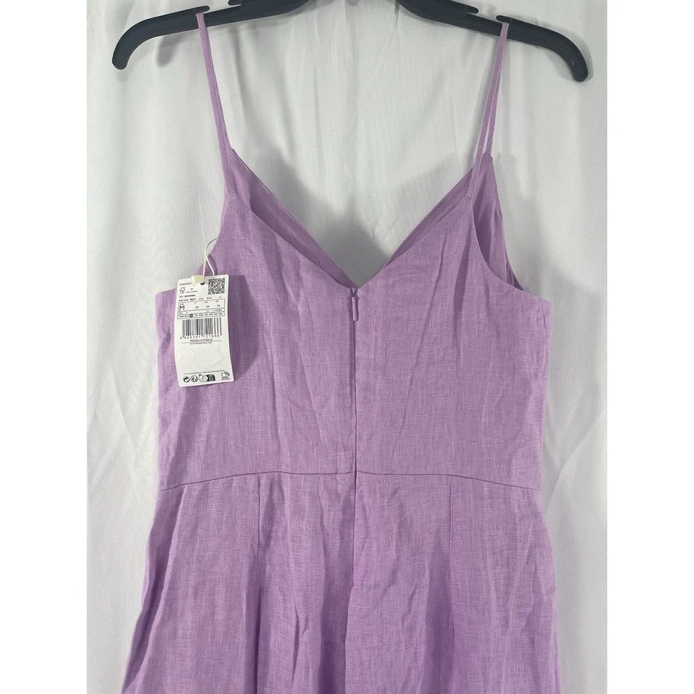 New MNG Mango 100% Linen Knot Sleeveless Jumpsuit Lilac Size Medium (US)